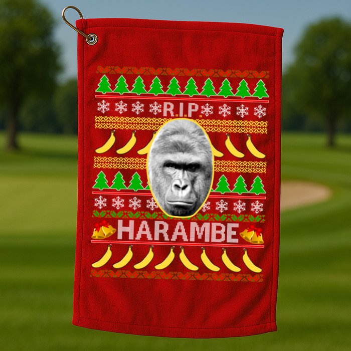 R.I.P. Harambe RIP Gorilla Ugly Christmas Sweater Design Golf Towel