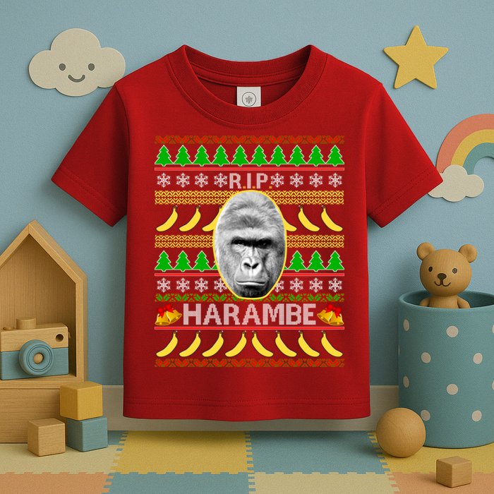 R.I.P. Harambe RIP Gorilla Ugly Christmas Sweater Design Toddler T-Shirt