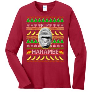 R.I.P. Harambe RIP Gorilla Ugly Christmas Sweater Design Ladies Long Sleeve Shirt