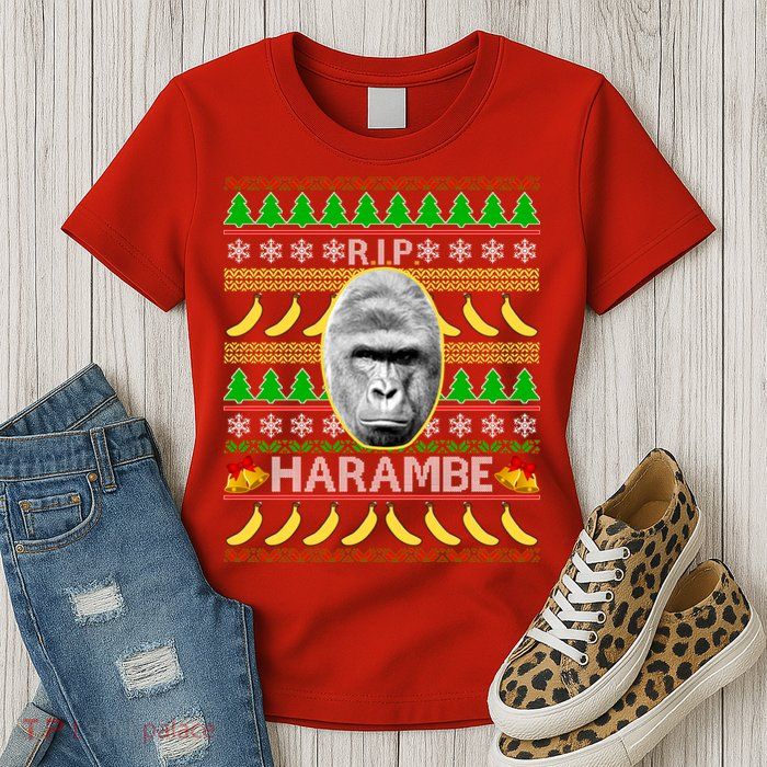 R.I.P. Harambe RIP Gorilla Ugly Christmas Sweater Design Womens T-Shirt
