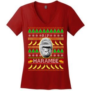 R.I.P. Harambe RIP Gorilla Ugly Christmas Sweater Design Women's V-Neck T-Shirt