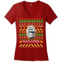 R.I.P. Harambe RIP Gorilla Ugly Christmas Sweater Design Women's V-Neck T-Shirt