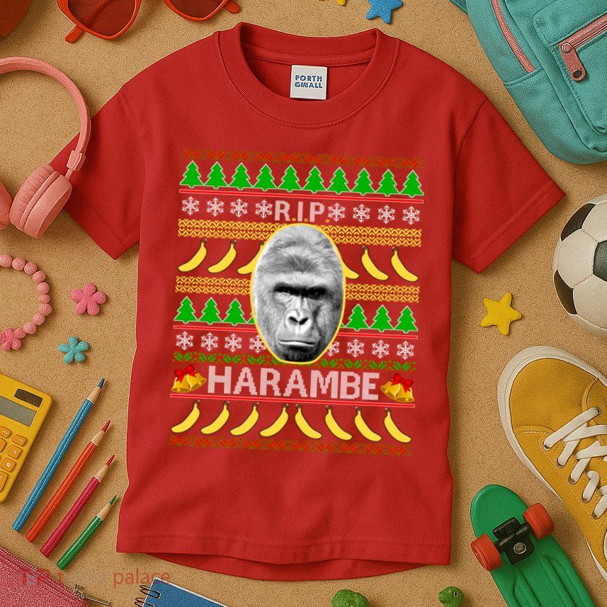 R.I.P. Harambe RIP Gorilla Ugly Christmas Sweater Design Kids T-Shirt
