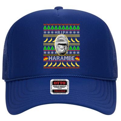 R.I.P. Harambe RIP Gorilla Ugly Christmas Sweater Design High Crown Mesh Back Trucker Hat