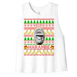 R.I.P. Harambe RIP Gorilla Ugly Christmas Sweater Design Women's Racerback Cropped Tank