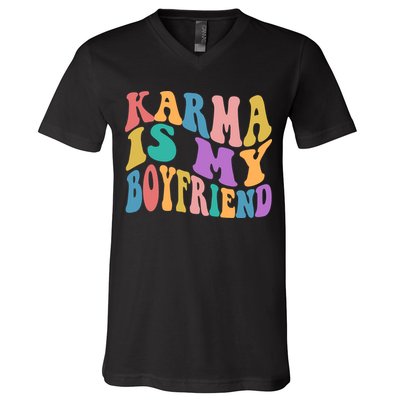 Retro 1960s 70s Karma Is My Boyfriend V-Neck T-Shirt
