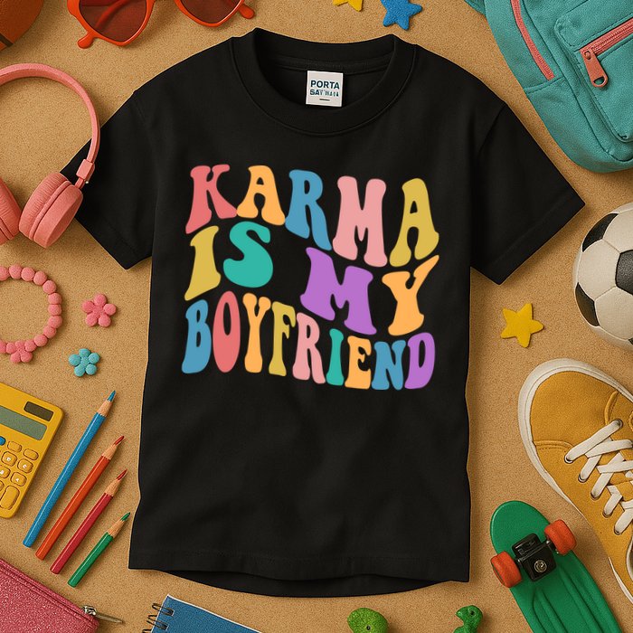 Retro 1960s 70s Karma Is My Boyfriend Kids T-Shirt
