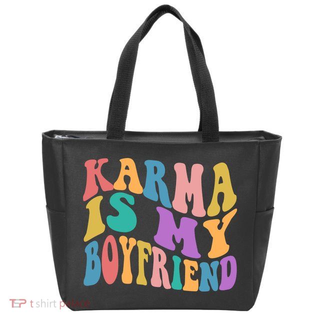 Retro 1960s 70s Karma Is My Boyfriend Zip Tote Bag