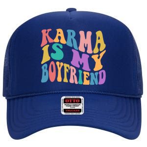 Retro 1960s 70s Karma Is My Boyfriend High Crown Mesh Back Trucker Hat