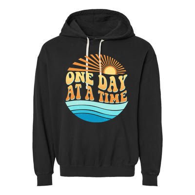 Retro 1960s 70s One Day At A Time Mental Health Awareness Garment-Dyed Fleece Hoodie