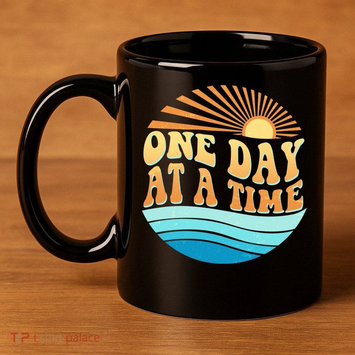 Retro 1960s 70s One Day At A Time Mental Health Awareness 11oz C Handle Ceramic Mug