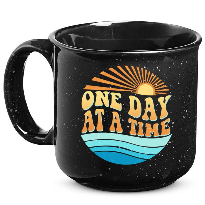 Retro 1960s 70s One Day At A Time Mental Health Awareness 15oz Campfire Ceramic Mug