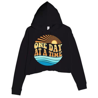 Retro 1960s 70s One Day At A Time Mental Health Awareness Crop Fleece Hoodie