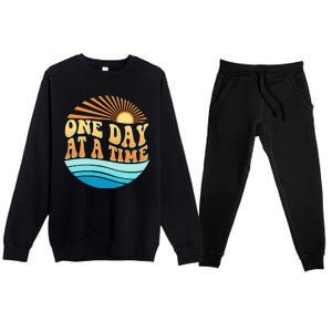 Retro 1960s 70s One Day At A Time Mental Health Awareness Premium Crewneck Sweatsuit Set