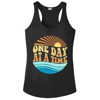 Retro 1960s 70s One Day At A Time Mental Health Awareness Ladies PosiCharge Competitor Racerback Tank