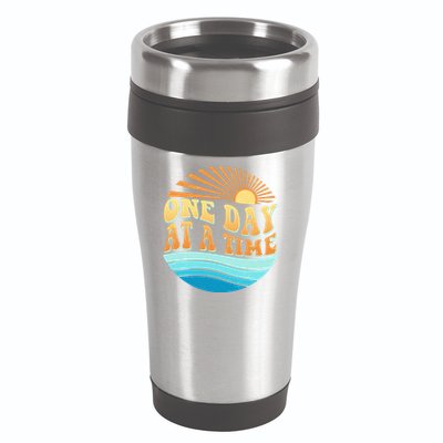 Retro 1960s 70s One Day At A Time Mental Health Awareness 16oz Travel Tumbler