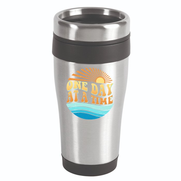 Retro 1960s 70s One Day At A Time Mental Health Awareness 16oz Travel Tumbler