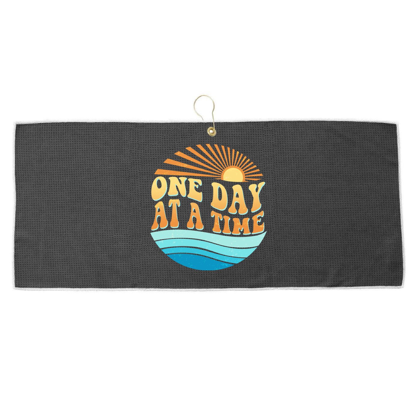 Retro 1960s 70s One Day At A Time Mental Health Awareness Large Microfiber Waffle Golf Towel