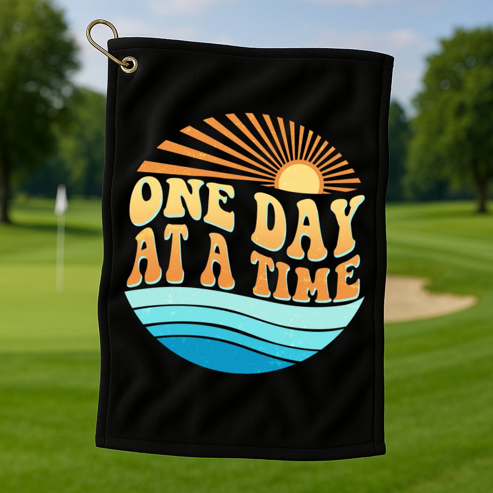 Retro 1960s 70s One Day At A Time Mental Health Awareness Golf Towel