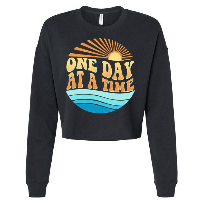 Retro 1960s 70s One Day At A Time Mental Health Awareness Cropped Pullover Crew