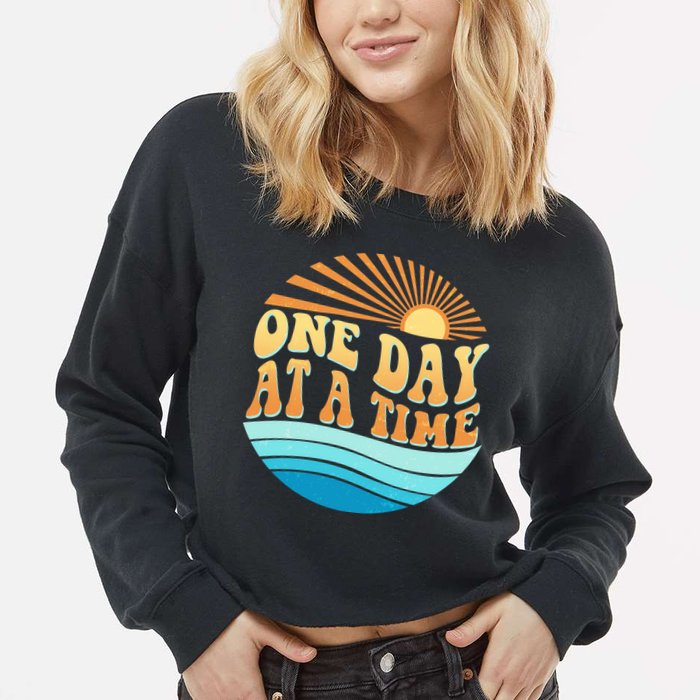 Retro 1960s 70s One Day At A Time Mental Health Awareness Cropped Pullover Crew