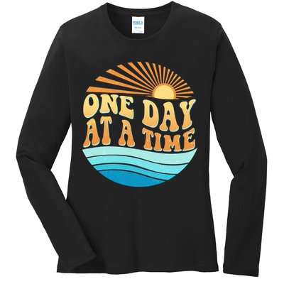 Retro 1960s 70s One Day At A Time Mental Health Awareness Ladies Long Sleeve Shirt