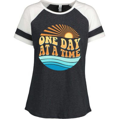 Retro 1960s 70s One Day At A Time Mental Health Awareness Enza Ladies Jersey Colorblock Tee