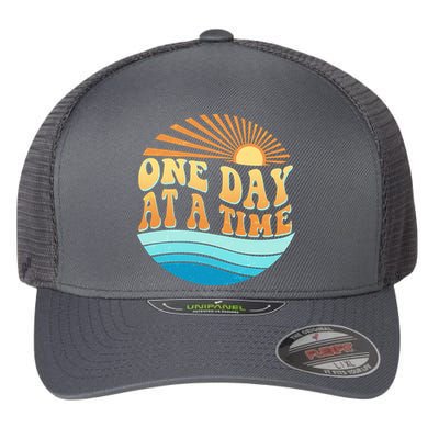 Retro 1960s 70s One Day At A Time Mental Health Awareness Flexfit Unipanel Trucker Cap