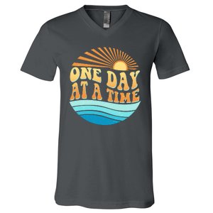 Retro 1960s 70s One Day At A Time Mental Health Awareness V-Neck T-Shirt