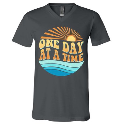 Retro 1960s 70s One Day At A Time Mental Health Awareness V-Neck T-Shirt