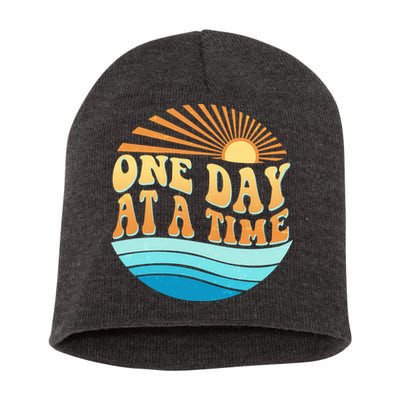 Retro 1960s 70s One Day At A Time Mental Health Awareness Short Acrylic Beanie