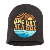 Retro 1960s 70s One Day At A Time Mental Health Awareness Short Acrylic Beanie