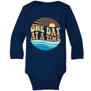 Retro 1960s 70s One Day At A Time Mental Health Awareness Baby Long Sleeve Bodysuit