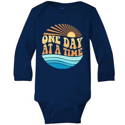 Retro 1960s 70s One Day At A Time Mental Health Awareness Baby Long Sleeve Bodysuit