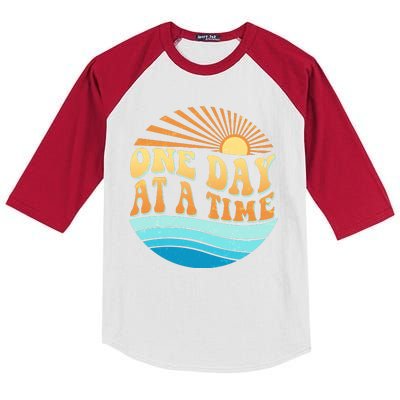 Retro 1960s 70s One Day At A Time Mental Health Awareness Kids Colorblock Raglan Jersey