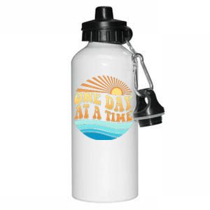 Retro 1960s 70s One Day At A Time Mental Health Awareness Aluminum Water Bottle