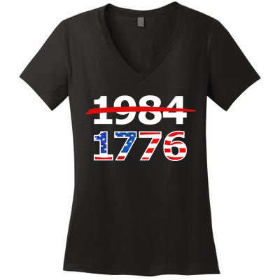 Resist 1984 and Return to 1776 Patriotic American Design Women's V-Neck T-Shirt
