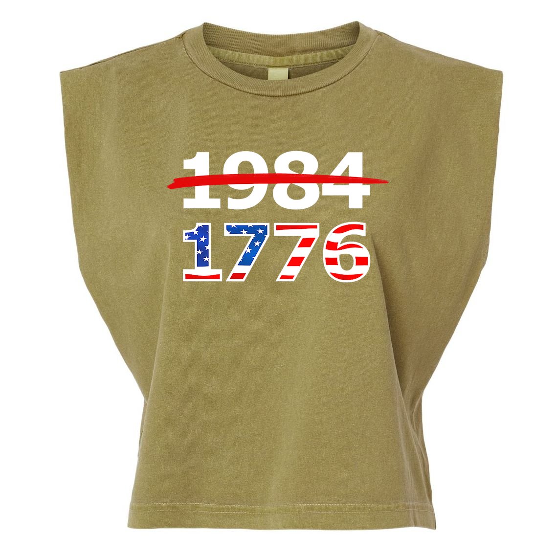 Resist 1984 and Return to 1776 Patriotic American Design Garment-Dyed Women's Muscle Tee