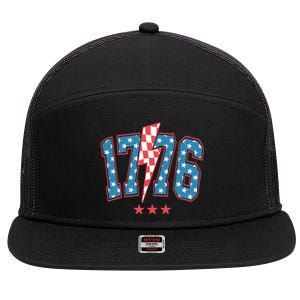 Retro 1776 America Flag 4th Of July 7 Panel Mesh Trucker Snapback Hat