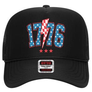 Retro 1776 America Flag 4th Of July High Crown Mesh Back Trucker Hat