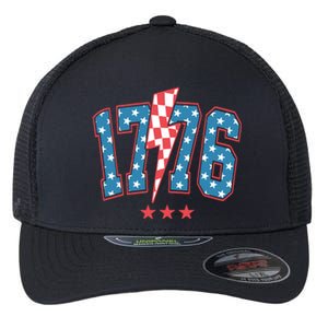 Retro 1776 America Flag 4th Of July Flexfit Unipanel Trucker Cap