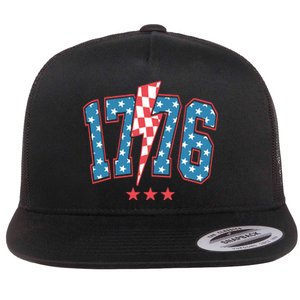 Retro 1776 America Flag 4th Of July Flat Bill Trucker Hat