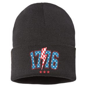 Retro 1776 America Flag 4th Of July Sustainable Knit Beanie