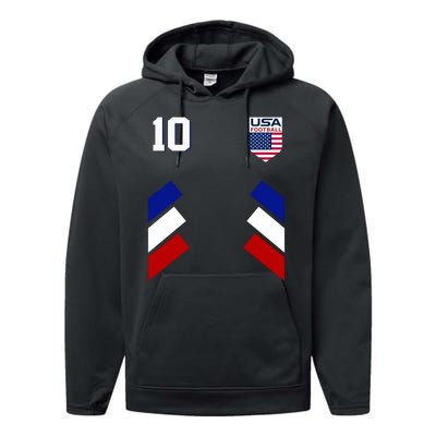 Retro 10 American Football USA Soccer Flag Performance Fleece Hoodie