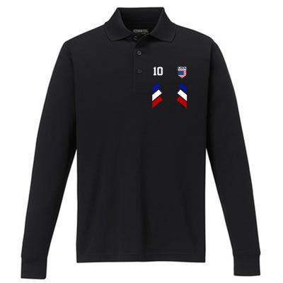 Retro 10 American Football USA Soccer Flag Performance Long Sleeve Polo