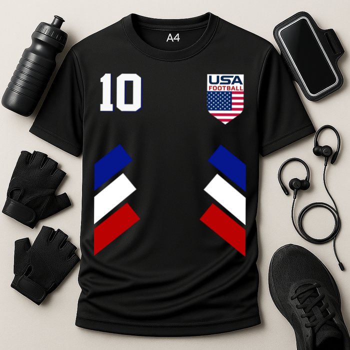 Retro 10 American Football USA Soccer Flag Cooling Performance Crew T-Shirt