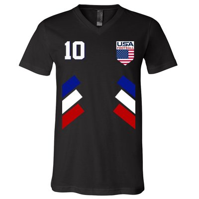 Retro 10 American Football USA Soccer Flag V-Neck T-Shirt