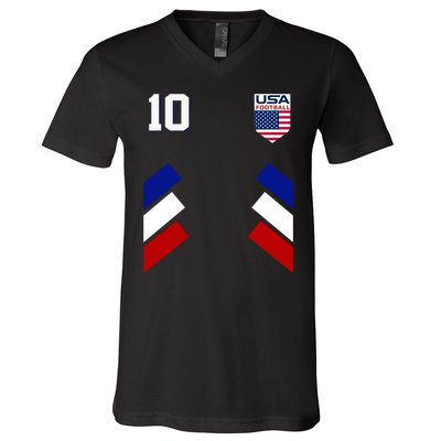 Retro 10 American Football USA Soccer Flag V-Neck T-Shirt