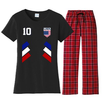 Retro 10 American Football USA Soccer Flag Women's Flannel Pajama Set