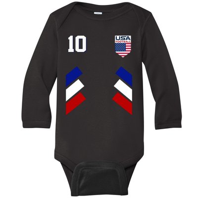 Retro 10 American Football USA Soccer Flag Baby Long Sleeve Bodysuit